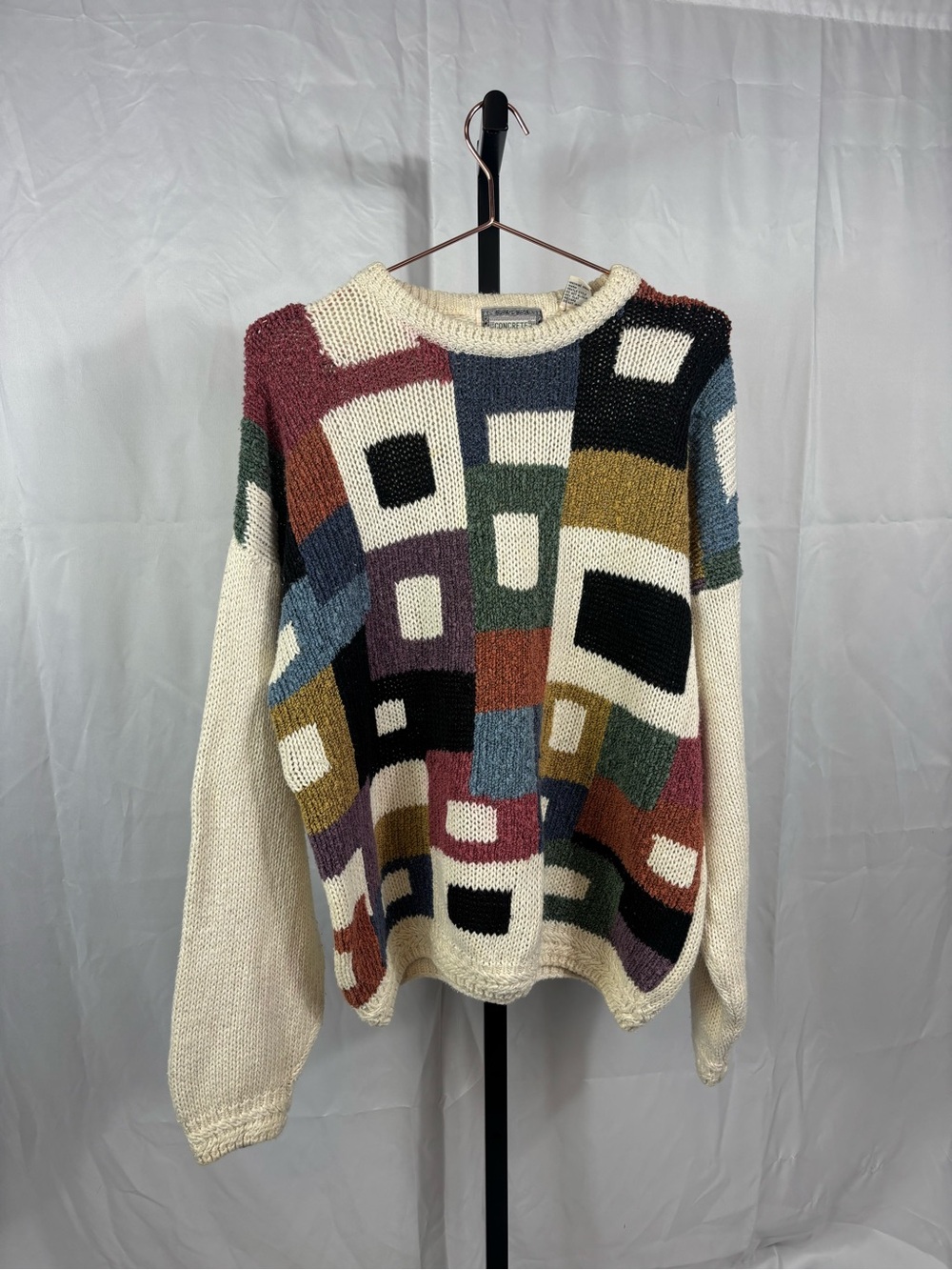 Vintage Concrete Abstract Geometric Knit Sweater | Oversized Cozy 90s Colorblock